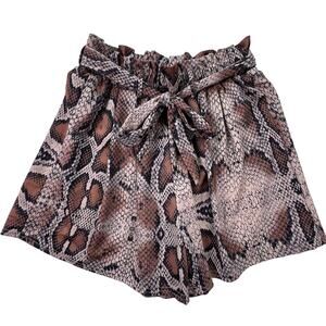 Ritzy Gypsy Snake Print Shorts M Elastic Waist Tie Front Python Brown Stretch
